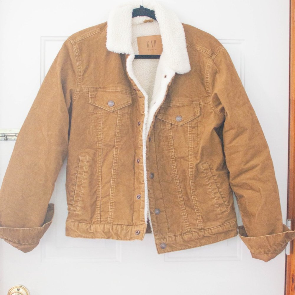 Men's Small GAP Brown Corduroy Sherpa Lined Jacket